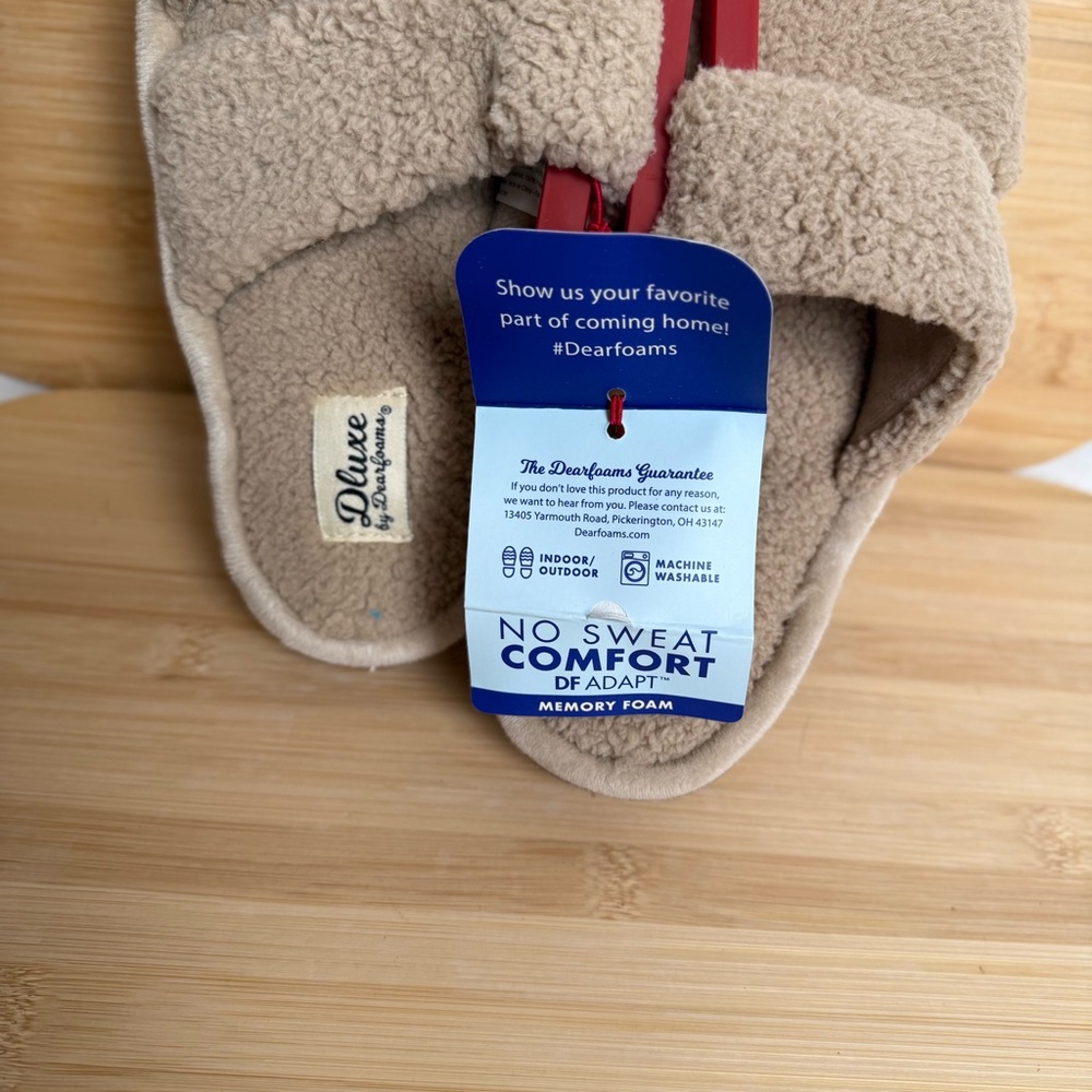 Dearfoams Memory Foam Open Toe Slippers Taupe Tan Size Medium - Picture 3 of 5